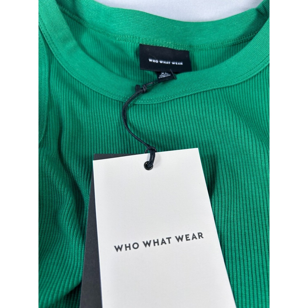 Who What Wear Womens Dress XL Green Ribbed Tie Waist Midi Casual Minimalist NWT - Picture 3 of 8